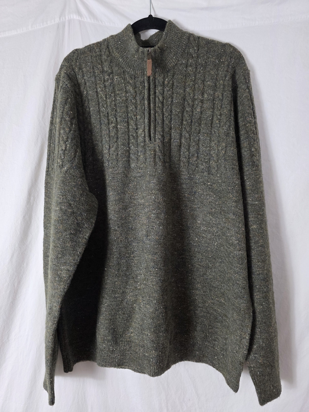 FRYE AND CO. Olive Green Half-Zip Cable Knit Sweater Mens 2XLT